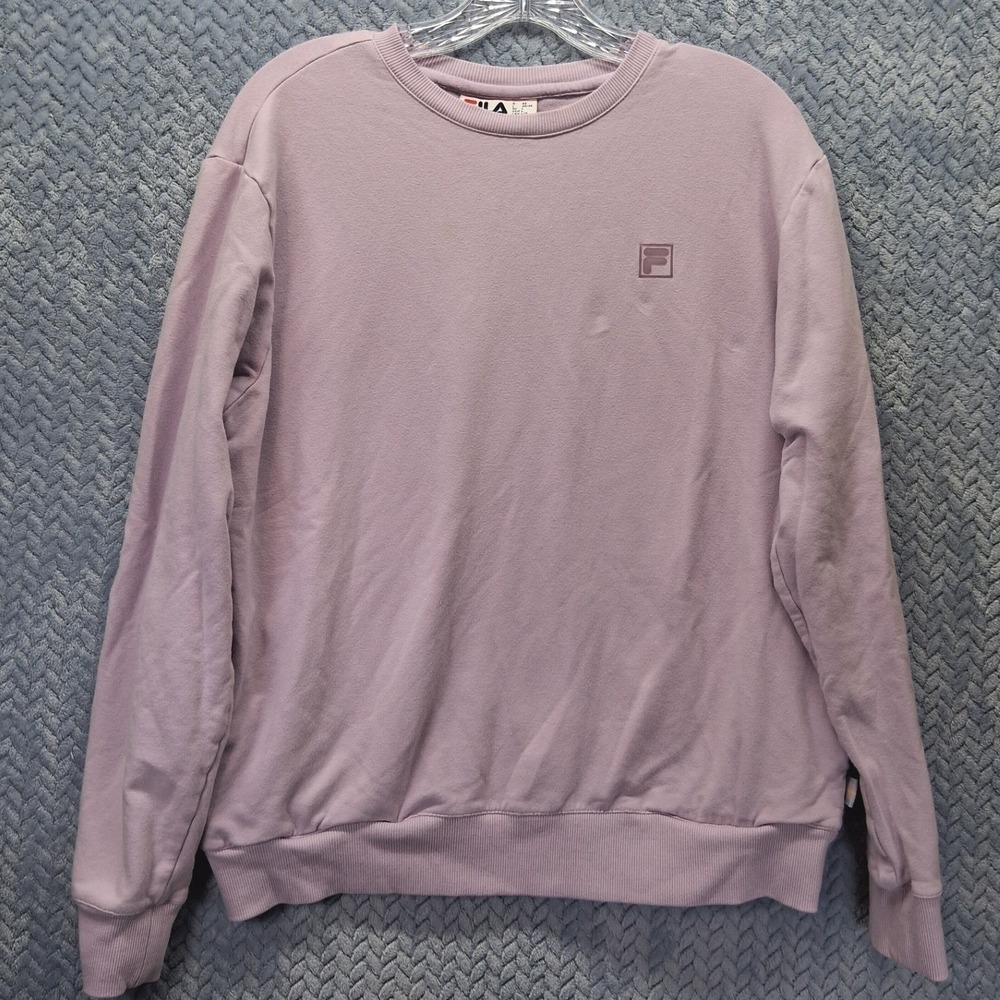 Fila Womens Crewneck Sweatshirt Lavender Purple Logo Pullover Pockets Size L